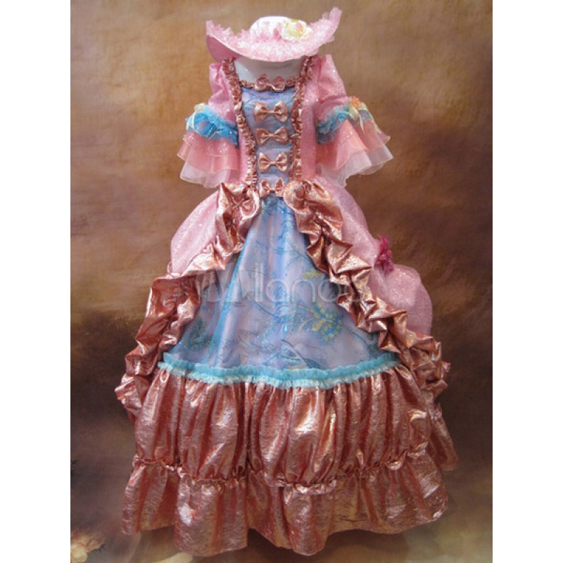 Women's Vintage Costume Rococo Ball Gown Pink Ruffle Tiered Maxi Royal Princess Costume Dress And Hat ROCOCO Halloween Holiday Pageant