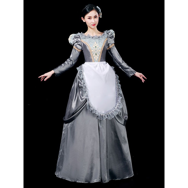 Costumes Embroidered Polyester Headwear Apron Dress Marie Antoinette Costume Set Vintage Clothing Retro Euro-Style Holiday Ball