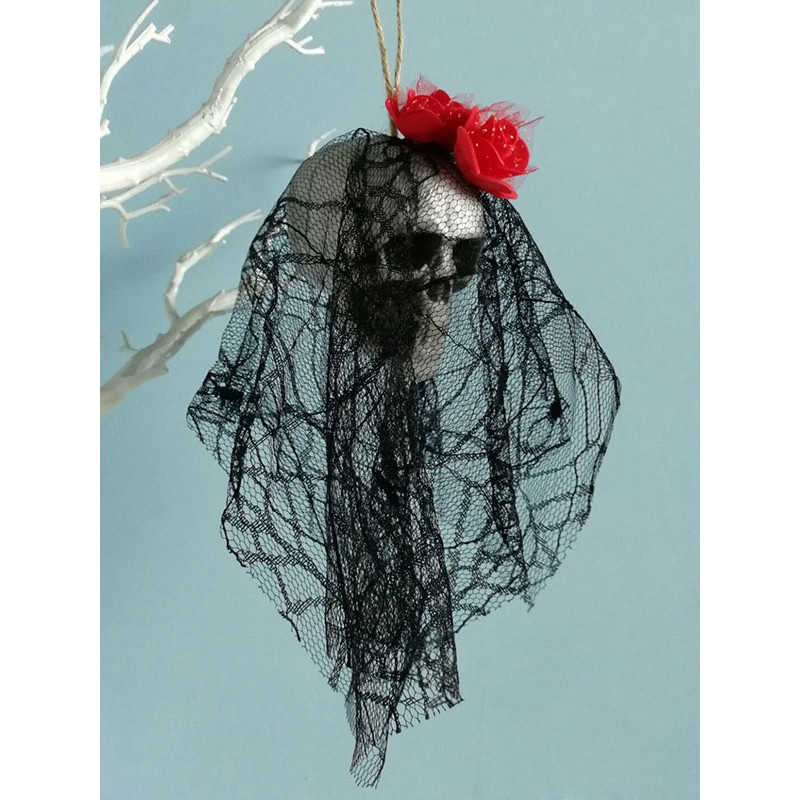 Unisex Halloween Decorations Red Polyester Fiber Rose Skull Scary Decorations