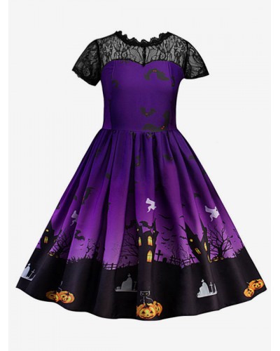 Carnival Cosplay Costumes For Kids Purple Skater Dress Wears For Child Holiday