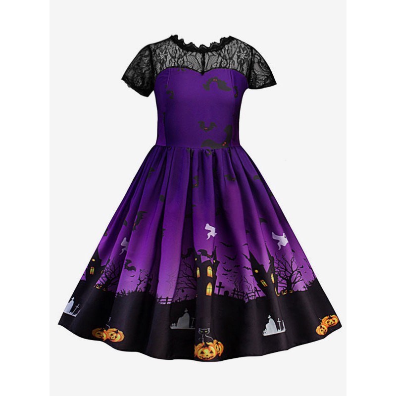 Carnival Cosplay Costumes For Kids Purple Skater Dress Wears For Child Holiday