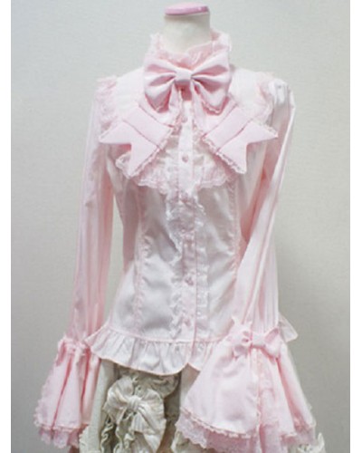 Rococo Lolita Blouse Cotton Lace Trim Flare Sleeve Bowknot Ruffles Ecru White Lolita Top Spring Summer Fall Winter