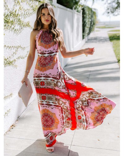 Women Dress Sleeveless Casual Printed Long Dress Maxi Tropical Summer