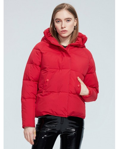 Winter Short Coat For Women Hooded Zipper Pockets Plain Outerwear Quilted Coat