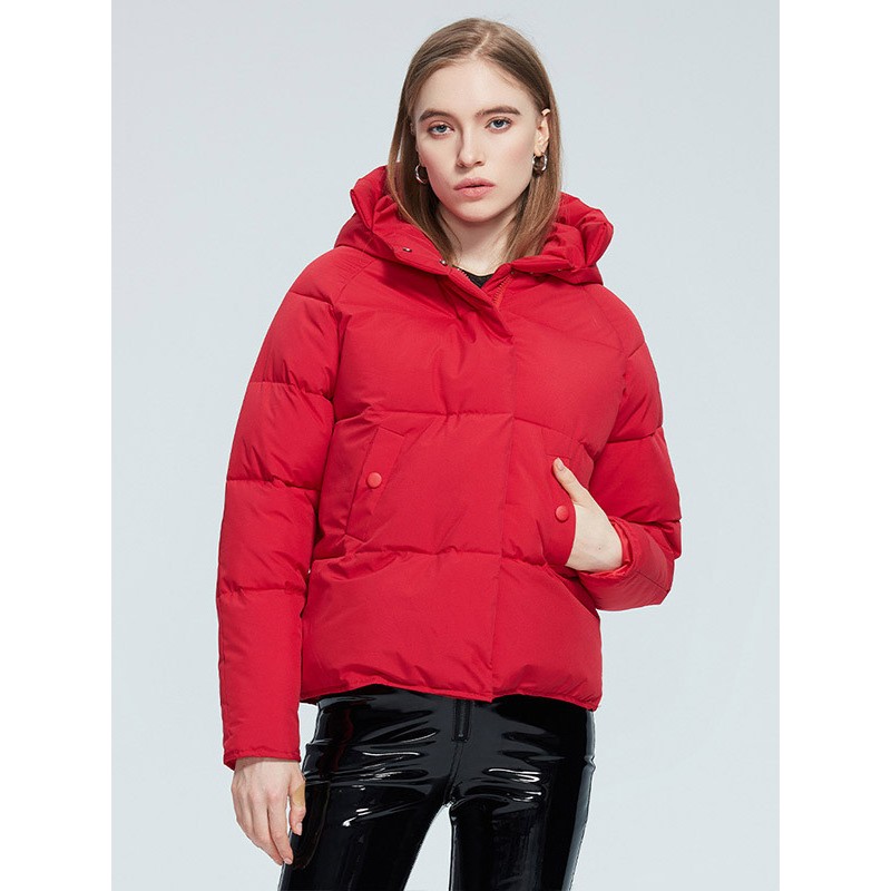 Winter Short Coat For Women Hooded Zipper Pockets Plain Outerwear Quilted Coat