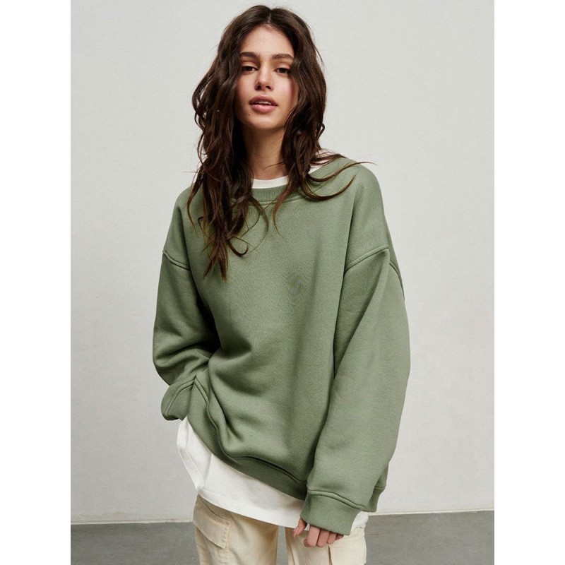 Sweatshirt For Women Olive Long Sleeves Cotton Oversized Tops