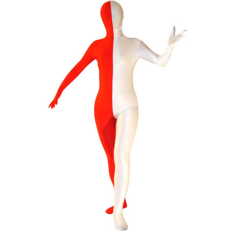 Unisex Halloween Morph Suit White And Red Split Color Lycra Spandex Zentai Suit