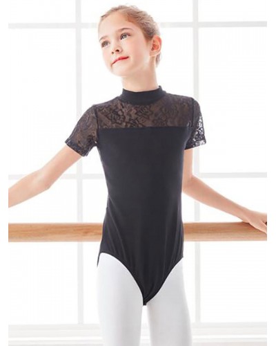 Women Ballet Dress Black 's Kid's Ballerina Lace Pleated Artwork Backless Cotton Blend Performance Wear Jumpsuit Elegant Art Deco/Retro