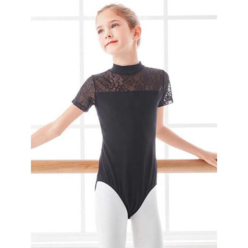 Women Ballet Dress Black 's Kid's Ballerina Lace Pleated Artwork Backless Cotton Blend Performance Wear Jumpsuit Elegant Art Deco/Retro