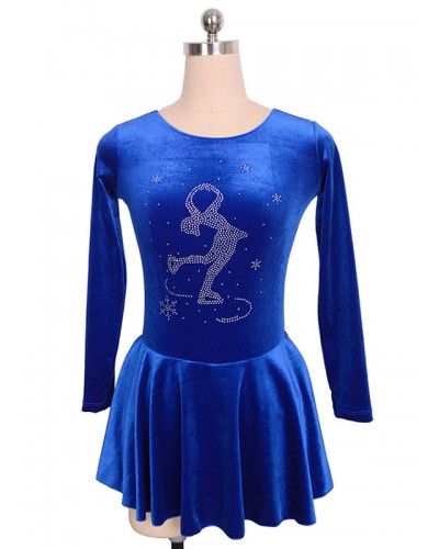 Skating Dress Royal Blue Velvet Beading Pleated Dance Costumes Halloween