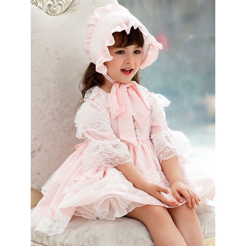 Polyester Daily Casual Lace Short Sleeves Polyester Fall Dress ROCOCO Style Pink Kids' Lolita Dresses