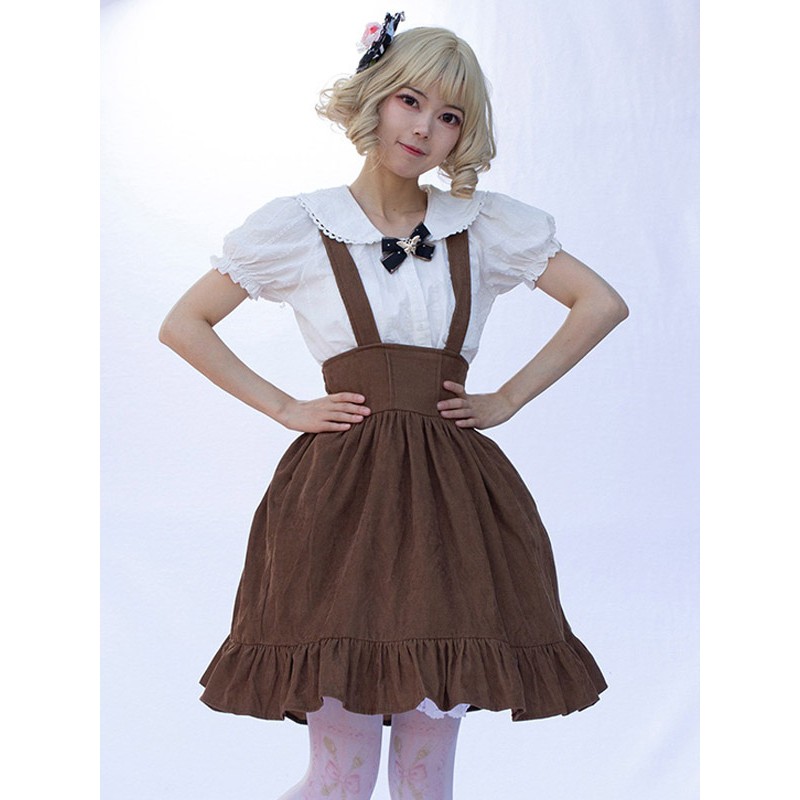 Pastoral Style Lolita SK Cardcaptor Sakura   Floral Print Camel Ruffles Lolita Skirts