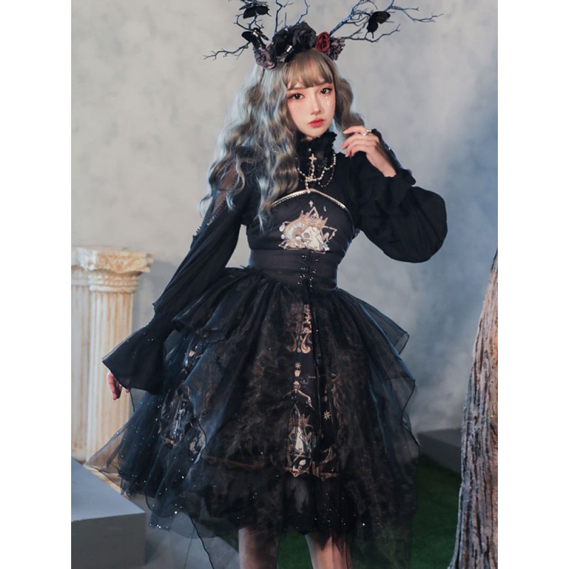 Lolita JSK Dress Black Sleeveless Chains Pearls Classical Lolita Jumper Skirts Gothic Spring Summer Fall Daily Casual