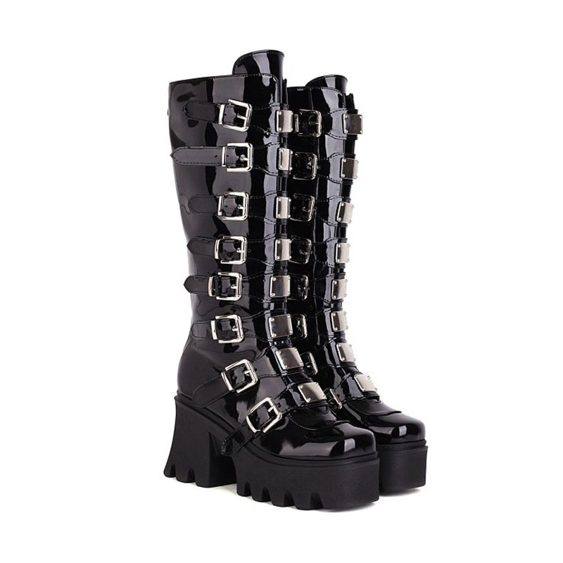 PU Leather Lolita Boots Round Toe Black Lolita Footwear