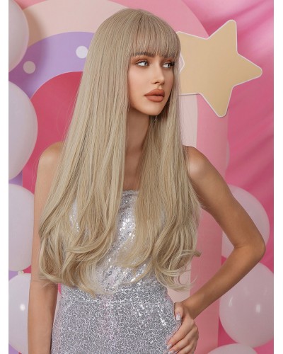 Barbie Long Wig Light Brown Fringe Rayon Layered Women Wigs Sweet Feminine Casual