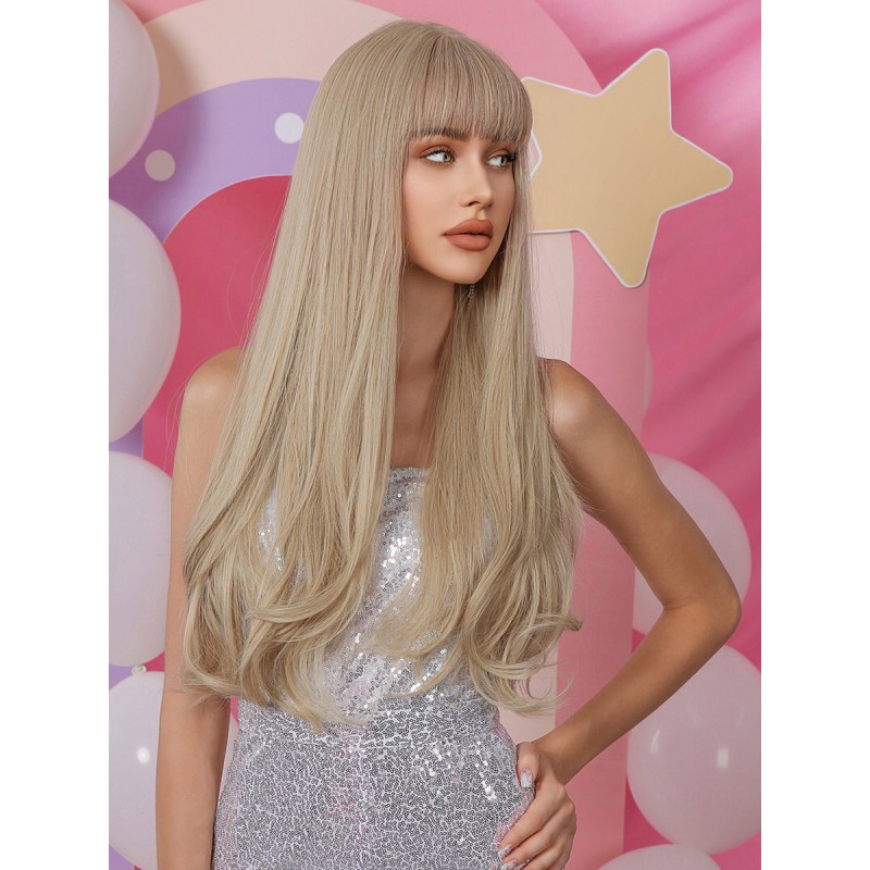 Barbie Long Wig Light Brown Fringe Rayon Layered Women Wigs Sweet Feminine Casual