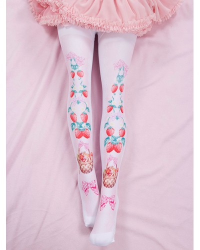 Sweet Lolita Tights Pink Spandex Fruit Pattern Lolita Accessories Pantyhose  Tights Daily Casual