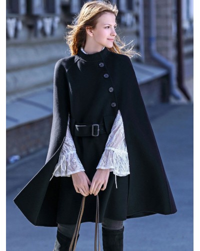 Women Poncho Coat 100% Wool Cape 's Winter Outerwear 2023 Classic  Traditional Casual Street Wear Dating