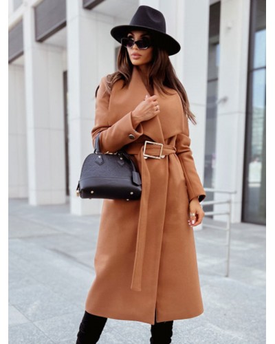 Women 's Coat Turndown Collar Sash Classic Winter Outerwear Classic  Traditional Casual Street Wear Night Out Field