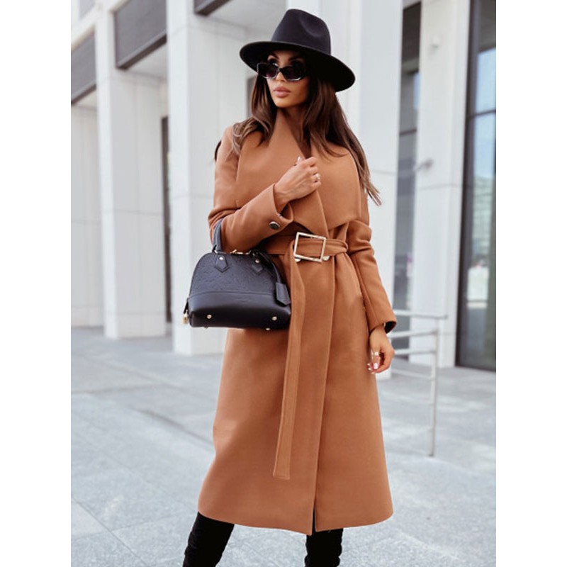 Women 's Coat Turndown Collar Sash Classic Winter Outerwear Classic  Traditional Casual Street Wear Night Out Field