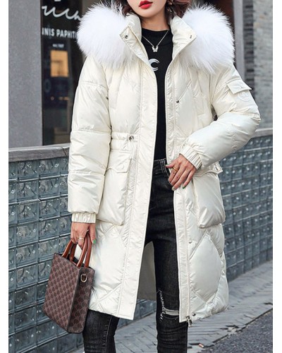 Women's Puffer Coats Faux Fur Stand Collar Thicken Long Outerwear Casual Winter