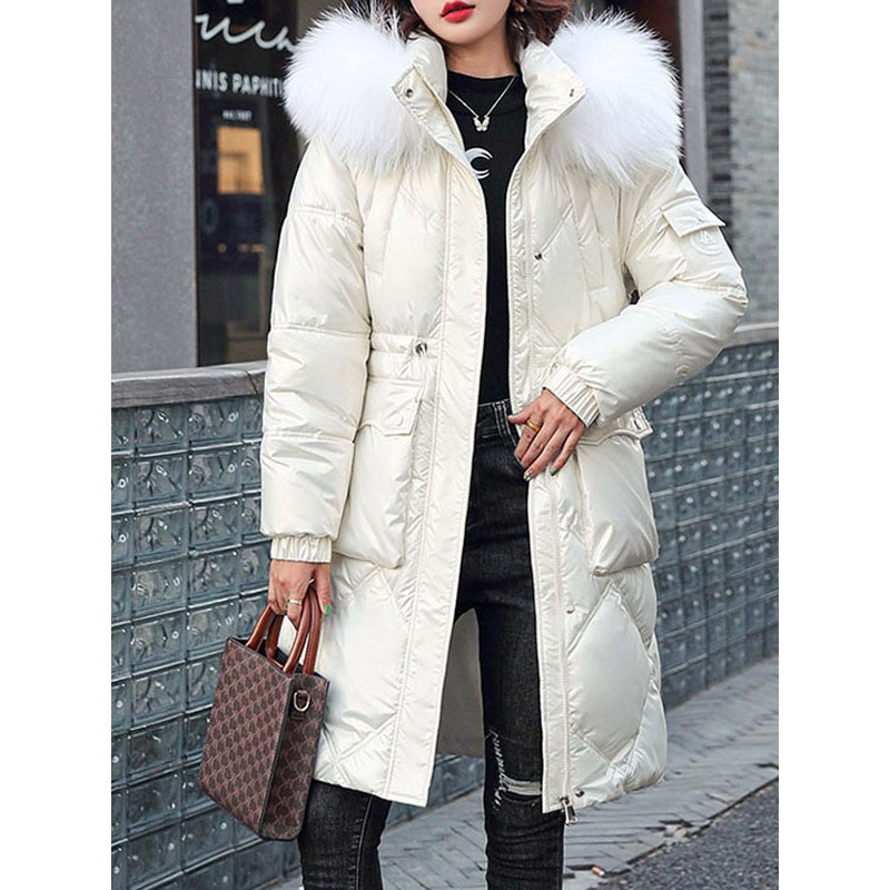 Women's Puffer Coats Faux Fur Stand Collar Thicken Long Outerwear Casual Winter