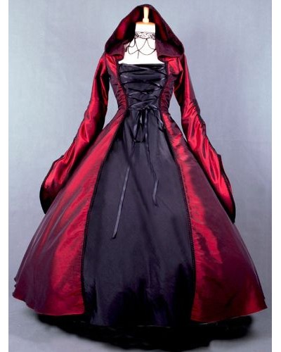 Salem Witch Costume Victorian Poplin Long Sleeves Witch Dress Costume Carnival ROCOCO Halloween Holiday Pageant