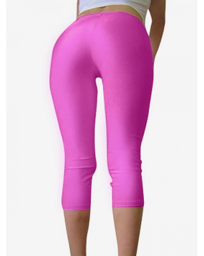 Fuchsia Red Sexy Lycra Cropped Trousers