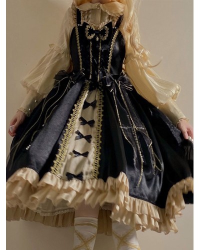 Gothic Lolita Dresses Bows Lace Black Black