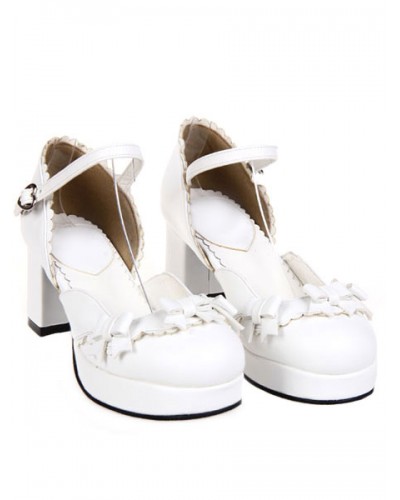 Sweet Chunky Heels Lolita Shoes Platform Strap Buckles Bows