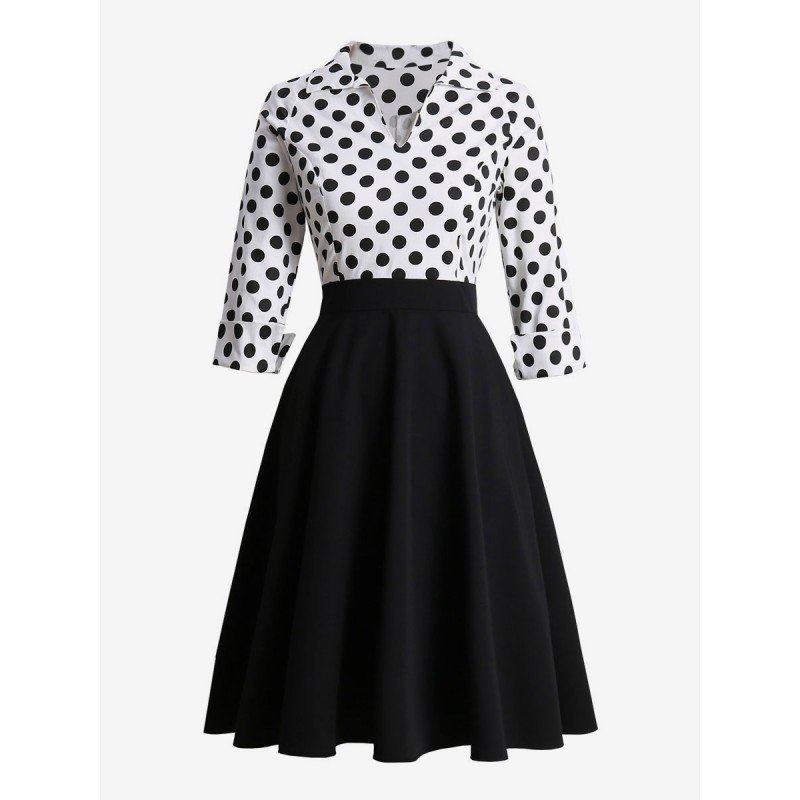 Women 's Black Vintage Dress 1950s Audrey Hepburn Style V-Neck 3/4 Length Sleeves Polka Dots Retro Cotton Dress Blazer Dress Field Dating