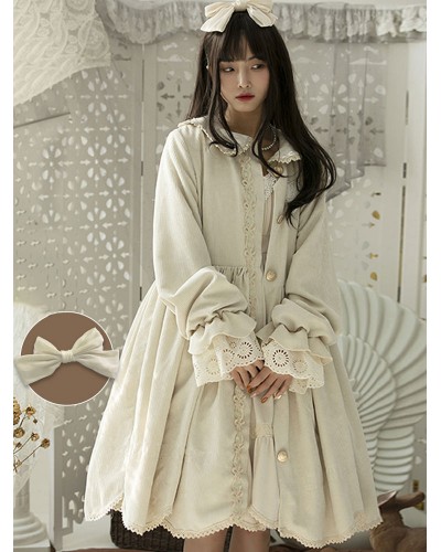 Lolita Coats Ecru White Lace Bows Overcoat Polyester Lolita Outwears Sweet Spring Fall Winter