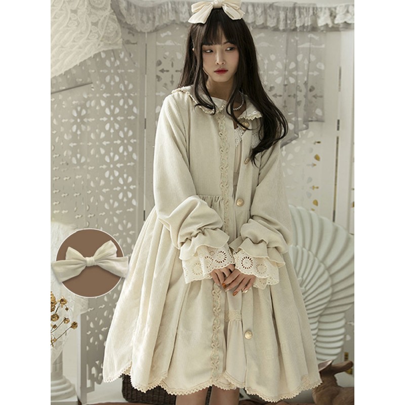 Lolita Coats Ecru White Lace Bows Overcoat Polyester Lolita Outwears Sweet Spring Fall Winter