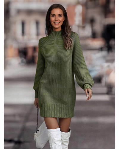 Knitted Dress Long Sleeves High Collar Elegant Mini Dress Sweater Street Wear Daily Casual