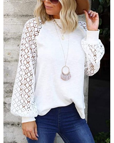 White Blouse For Women Long Sleeves Jewel Neck Cotton Casual T-Shirt Street Wear