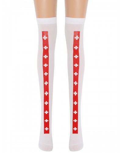 Girl Saloon Stockings White Cross Knee High Socks Carnival Cosplay Costume Accessories Christmas Halloween Ball