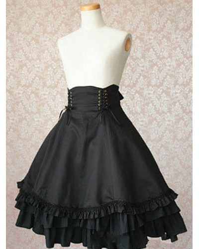 Gothic Lolita Dress SK Military Style Black Ruffles Cotton High Waist Lolita Skirts Tea Party