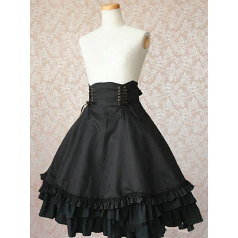 Gothic Lolita Dress SK Military Style Black Ruffles Cotton High Waist Lolita Skirts Tea Party