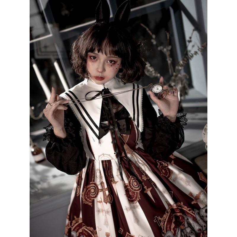 Gothic Lolita JSK Dress Black Sleeveless Ruffles Lace Polyester Bunny Pattern Lolita Jumper Skirt