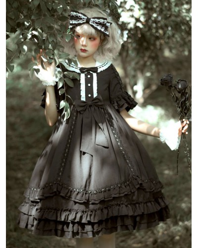 Gothic Lolita Dresses Bows Lace Black