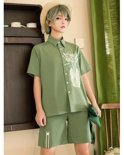 Sweet Lolita Blouses Embroidered Short Sleeves Light Green Lolita Shirt Spring Summer