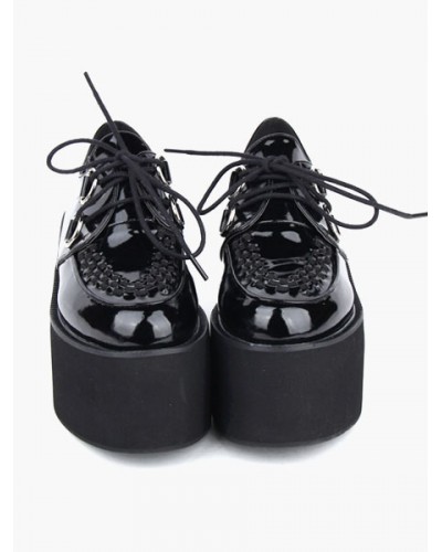 Lovely Black Round Toe Leather Street Wear Platform Lolita Shoes