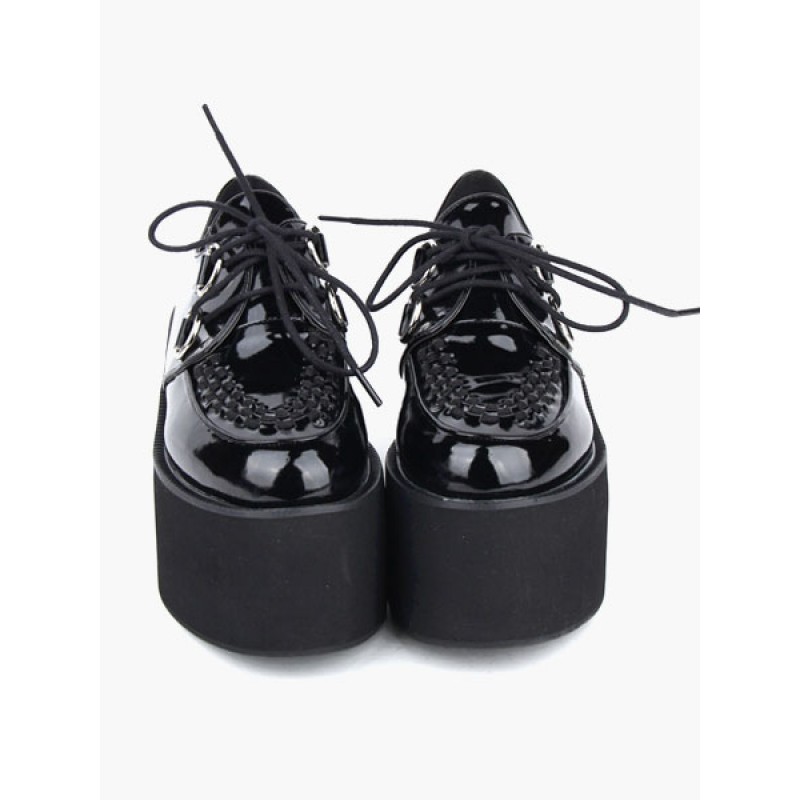 Lovely Black Round Toe Leather Street Wear Platform Lolita Shoes