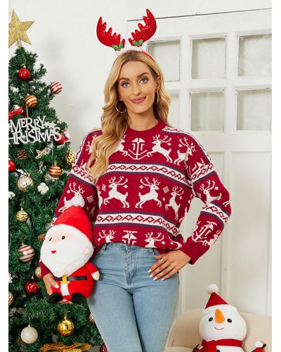 Women Knitted Pullovers 2023 Christmas Red Sweater Tops Winter