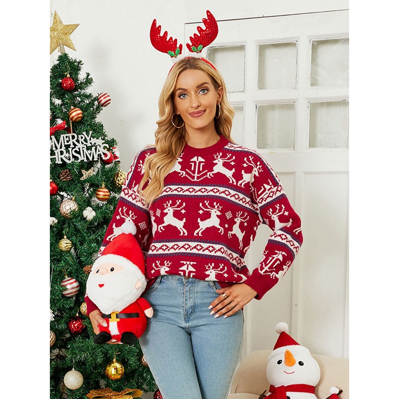 Women Knitted Pullovers 2023 Christmas Red Sweater Tops Winter