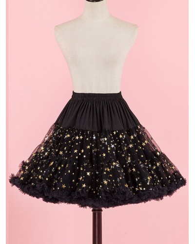 Gothic Lolita Petticoats Black Stars Print Polyester Lolita Skirt