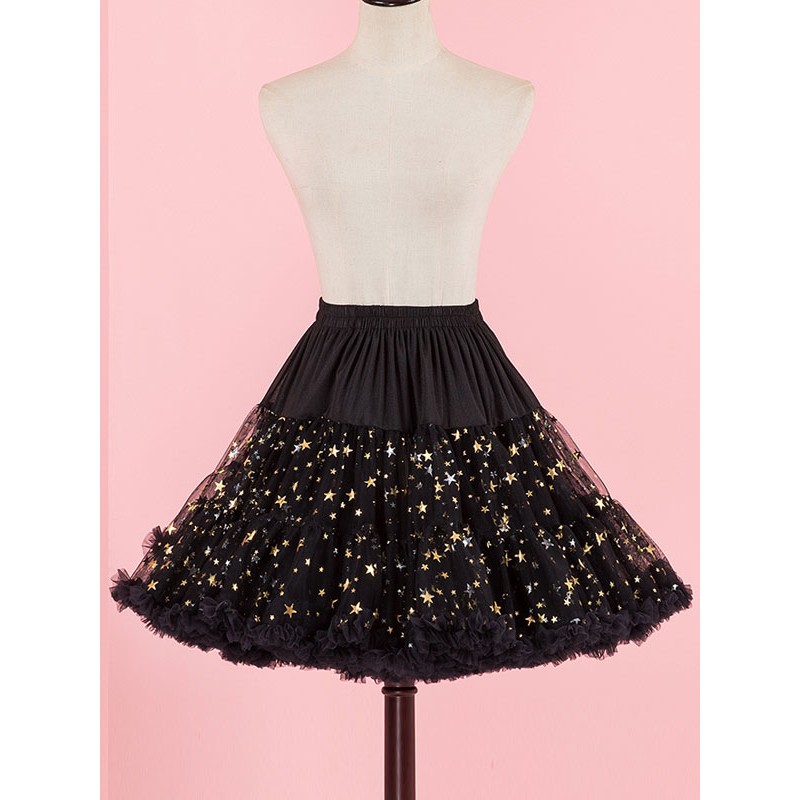 Gothic Lolita Petticoats Black Stars Print Polyester Lolita Skirt