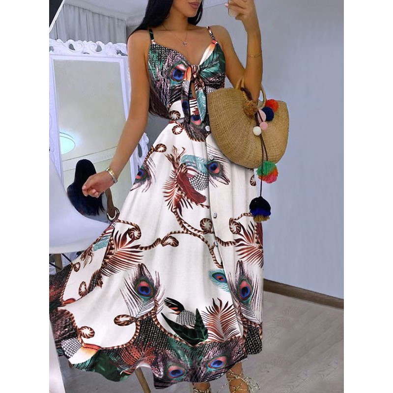 Dresses Sleeveless Green Peacock V-Neck Lace Up Layered Floor Length Dress Maxi Summer