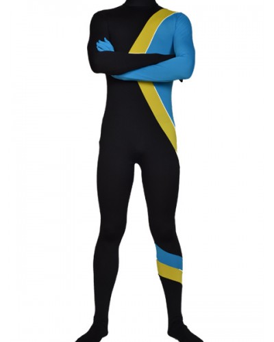 Black Yellow Blue Lycra Zentai Men's Suit