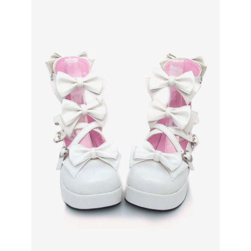 Sweet Chunky Heels Lolita Shoes Platform Bow Decor Round Toe